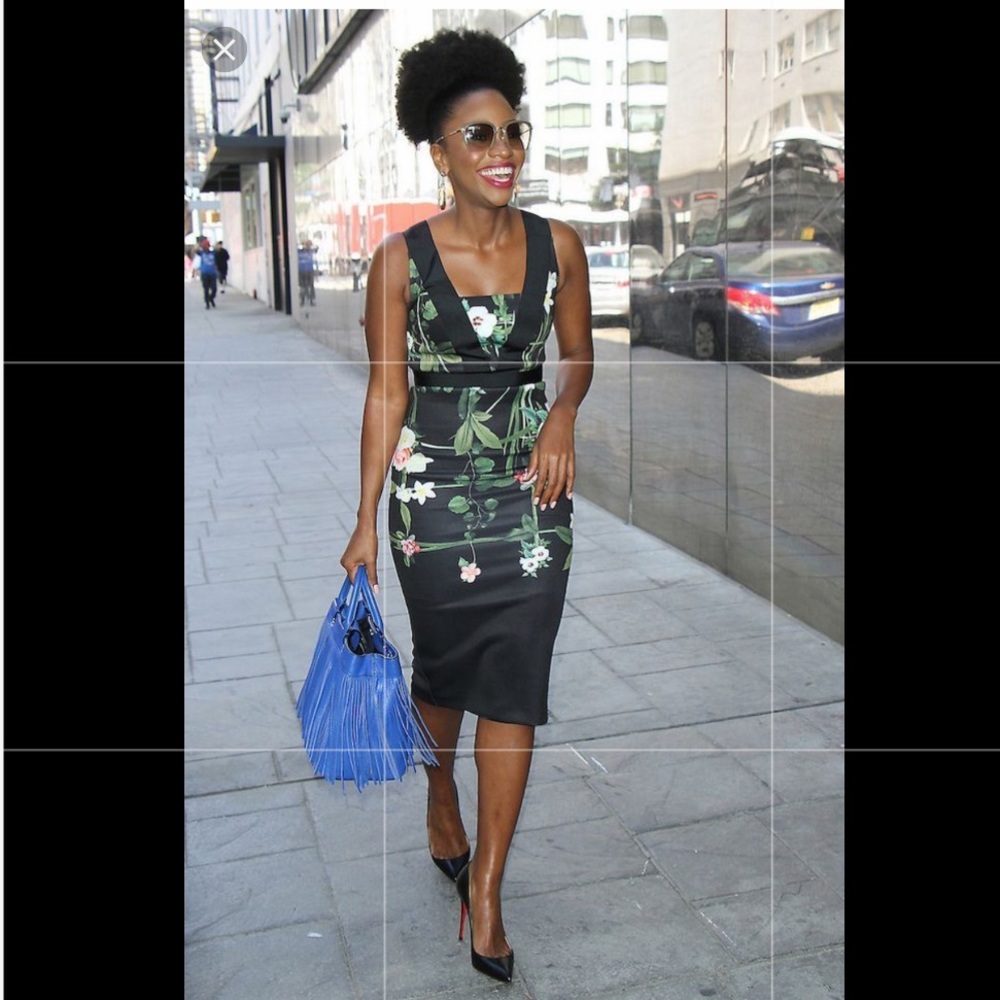 Ted Baker fitted floral dress with square neck